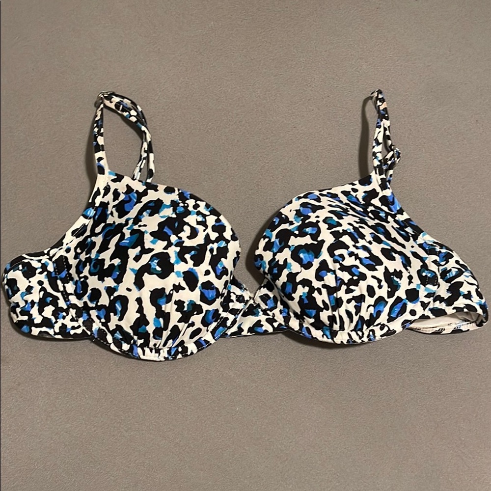 Victoria’s Secret Leopard Print Bikini Top with Blue Accents